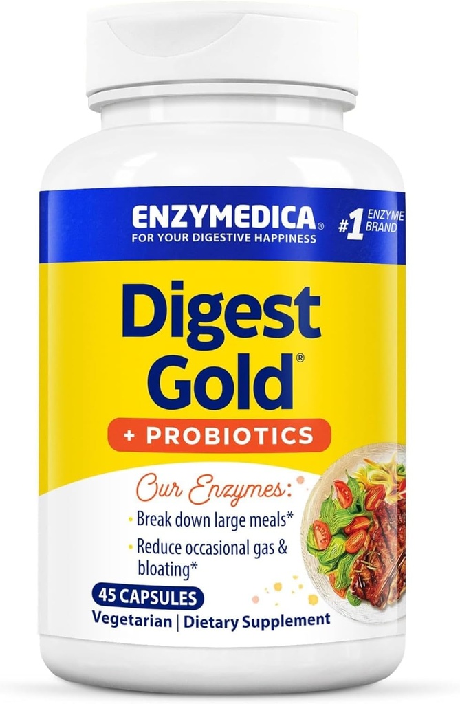 Enzymedica Digest Gold + Probiotics, 2-σε-1 Formula for Gut Health, Digestive Enzymes & 1 Δισεκατομμύρια Ενεργοί Προβιοτικοί Πολιτισμοί, 45 Count