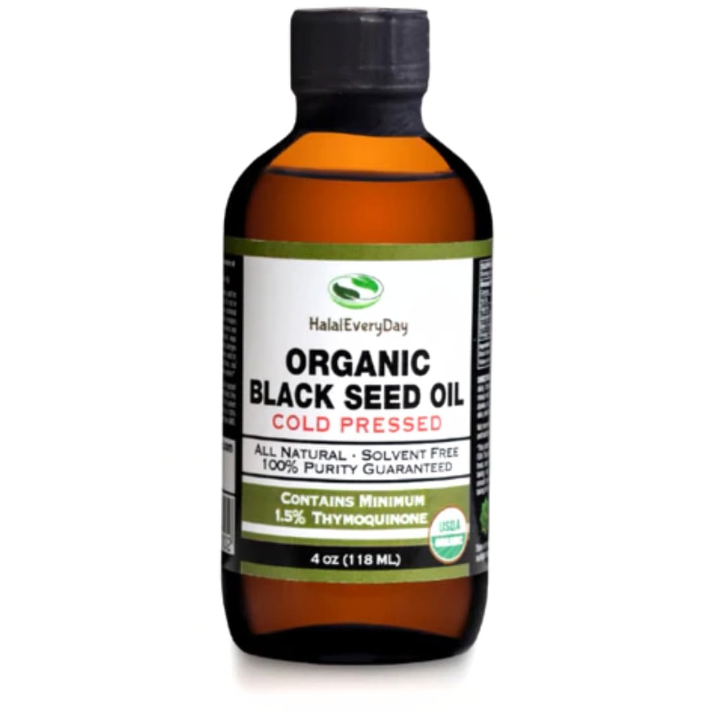 Organic Black Seed Oil - USDA Certified Cold Pressed Glass Bottle Πάνω από 1,5% Thymoquinone 3X Strength Turkish Black Cumin Nigella Sativa Non-GMO 100% Pure Blackseed Oil (4oz Glass Bottle)