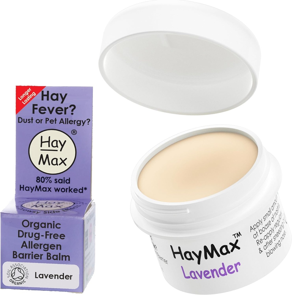 HayMax Allergen Barrier Balm - Λεβάντα 0.17 fl oz - Βιολογικό, Φυσικό & Μη-Νυφικό Πυρετός Hay & Αλλεργία Balm ανακούφιση - Μπλόκα Pollen & Άλλα αλλεργιογόνα Σωματίδια - Μεγάλη για ενήλικες, παιδιά & έγκυες γυναίκες