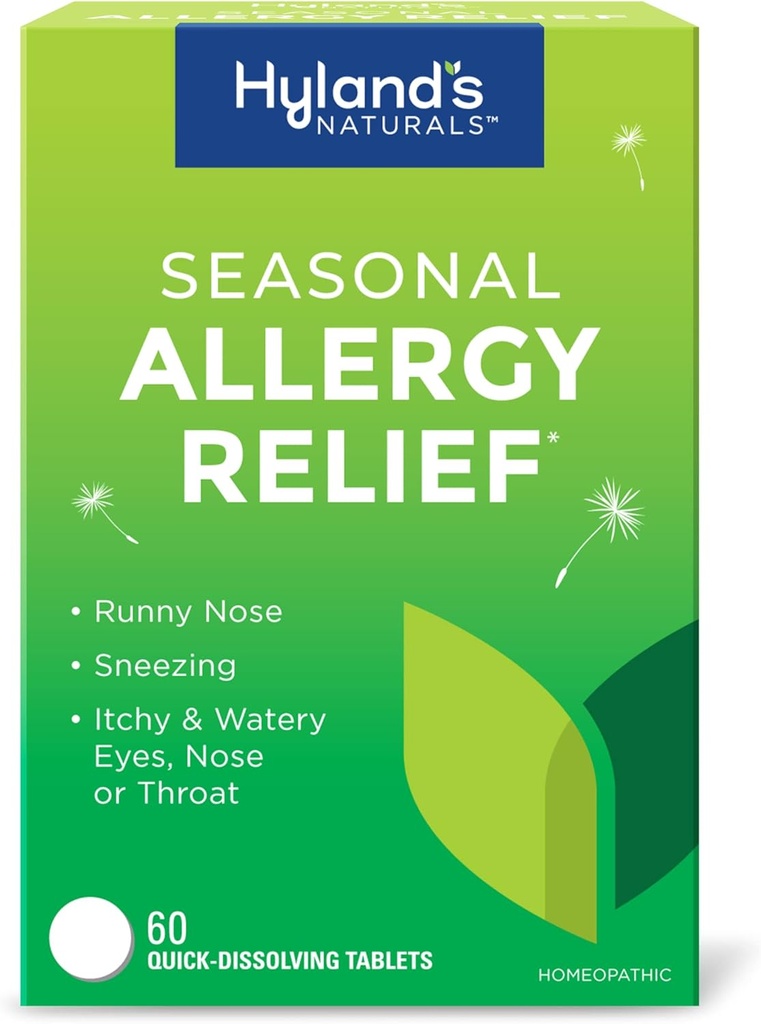 Hyland's Indoor and Outdoor, Non Drowsy Seasonal Allergy Relief Pills, For Sneezing, Runny Nose, Itchy and Watery Eyes, Nose or Throat, Safe and Natural, Quick Dissolving Tablets, 60 Count