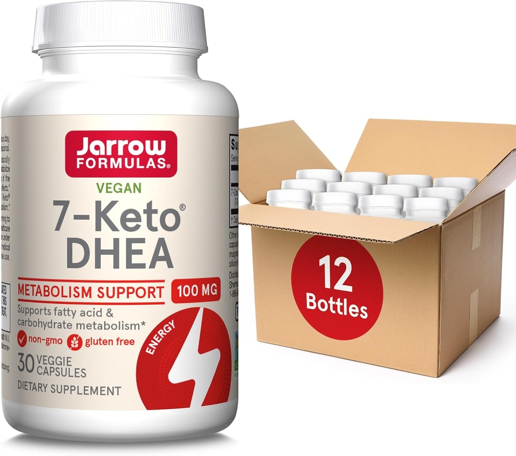 Jarow Formulas 7-Keto DHEA 100 mg, Συμπλήρωμα διατροφής για το Λιπαρά Οξέα και το Υδατάνθρακες Υποστήριξη Μεταβολισμού, 30 κάψουλες λαχανικών, 15-30 ημερήσια προσφορά, Συσκευασία των 12