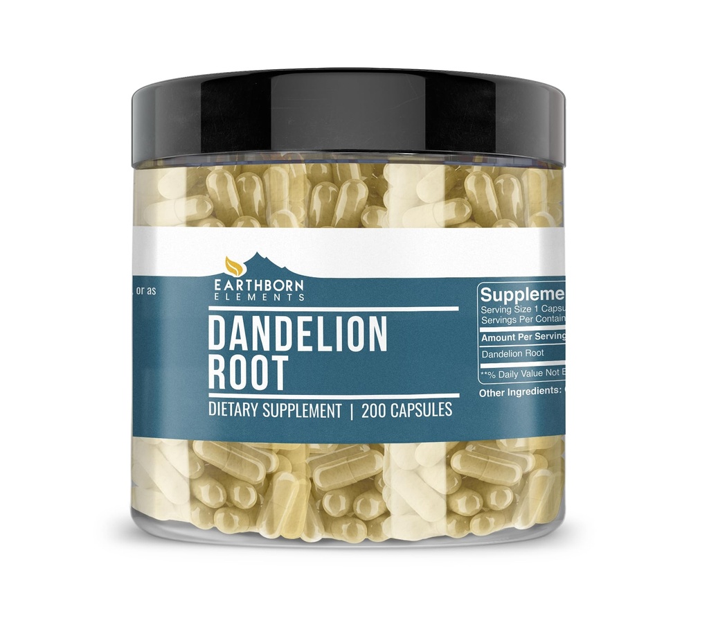 Earthborn Elements Dandelion Root 200 κάψουλες, καθαρό & μη αραιωμένο, χωρίς πρόσθετα