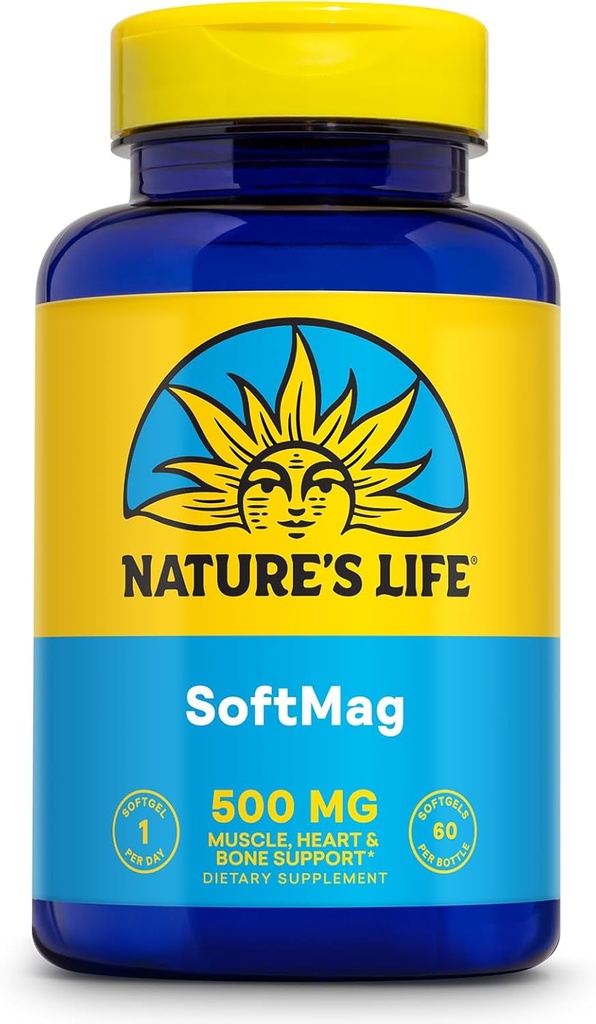 ΖΩΗ ΦΥΣΗΣ SoftMag 500 mg - Συγκρότημα μαγνησίου - Υγεία των οστών, τους μυς και την καρδιά Υποστήριξη για την υγεία - Εύκολο στην κατάποση Softgels - Εγγύηση 60 ημερών, 60 υπηρεσίες, 60ct