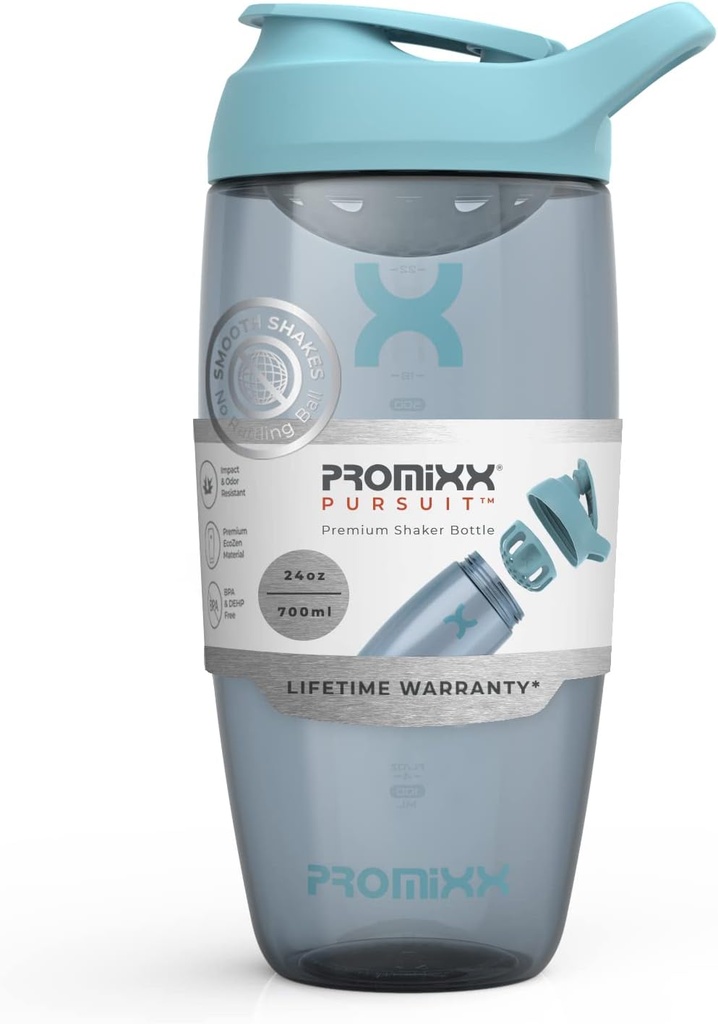 Promixx Pursuit μπιμπερό πρωτεΐνης Shakeer (24 oz) – Silent No-Ball Mixer, Leak-Proof Lid, BPA/BPS & Phthalate-Free ECOZEN – Easy-Clean Shakeer Cup for Protein Shakes, Pre & Post-Workout Smoothies