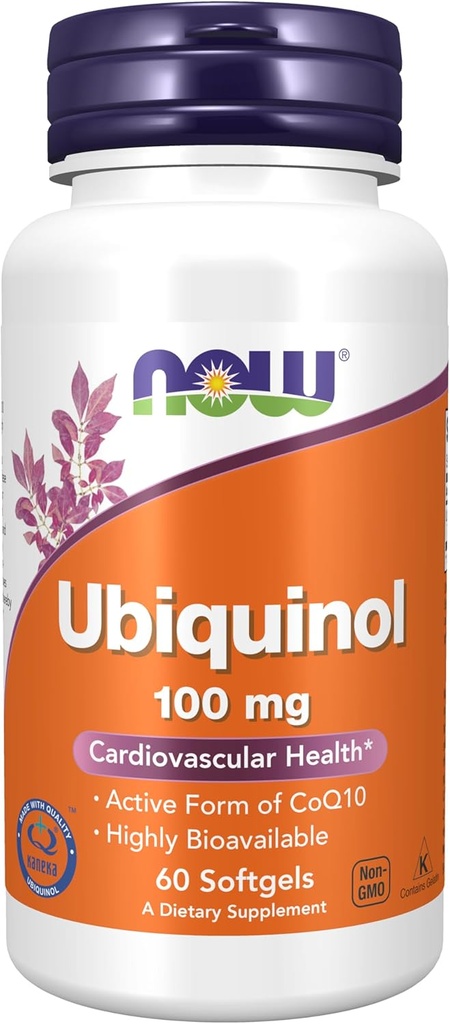 NOW Συμπληρώματα Τροφίμων, Ubiquinol 100 mg, Υψηλή βιοδιαθεσιμότητα (η ενεργή μορφή του CoQ10), 60 Softgels