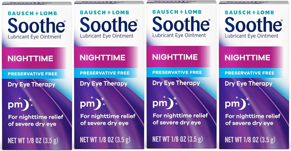 Soothe Eye Ointment by Bausch & Lomb, Lubricant Relief for Dry Eyes, Moisturizing & Comforting Nighttime Dry Eye Therapy, Κατάλληλο για Ευαίσθητα μάτια, Συντηρητικά Δωρεάν, 3,5 g - 4 Pack