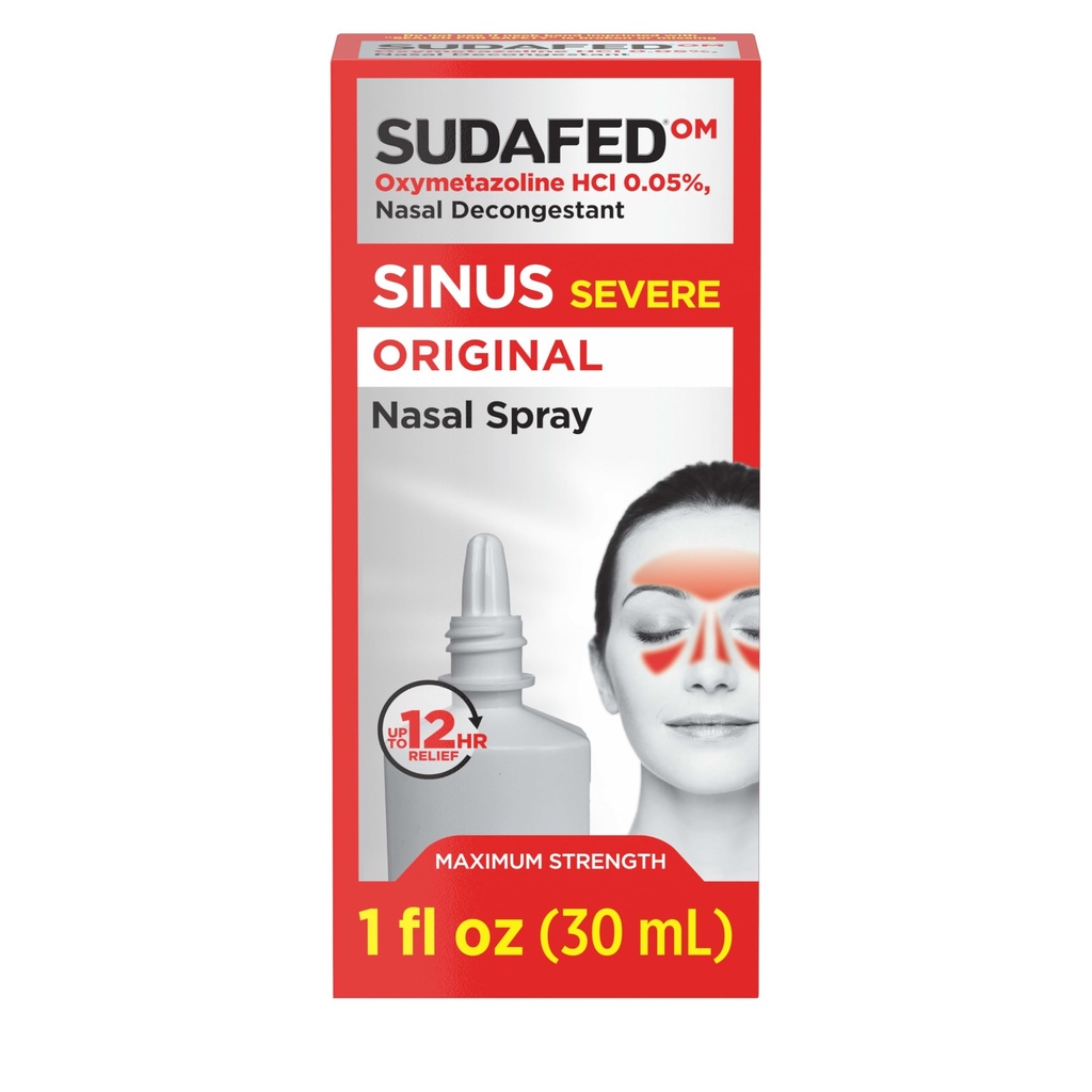 Sudafed Sinus Σοβαρό αρχικό Nasινικό σπρέι, 12 ώρες Nasινικό σπρέι αποσυμφορητικό για γρήγορη, ισχυρή ανακούφιση της συμφόρησης Λόγω κρυολογημάτων ή αλλεργιών, Oxymetazoline HCl .05% Σπρέι μύτης, 1 fl. oz.