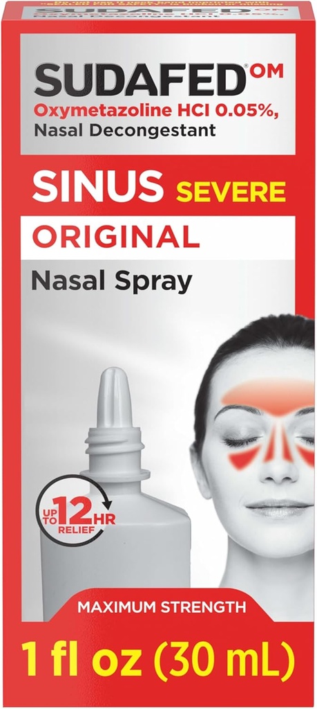 Sudafed Sinus Σοβαρό αρχικό Nasινικό σπρέι, 12 ώρες Nasινικό σπρέι αποσυμφορητικό για γρήγορη, ισχυρή ανακούφιση της συμφόρησης Λόγω κρυολογημάτων ή αλλεργιών, Oxymetazoline HCl .05% Σπρέι μύτης, 1 fl. oz.