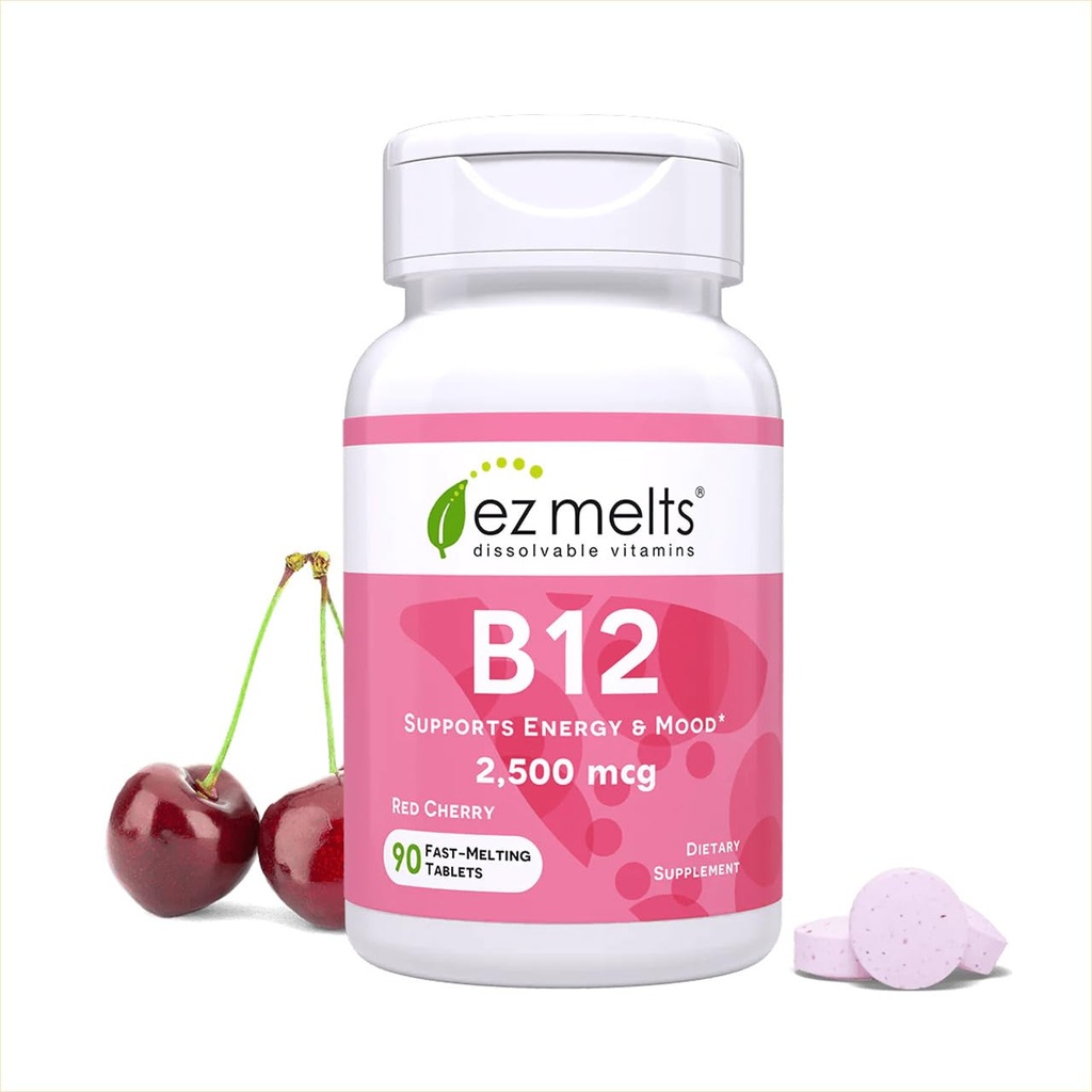 EZ τήγματα B12 Υπογλώσσια Βιταμίνη 2.500 mcg, Μεθυλοκοβαλαμίνη, Χωρίς ζάχαρη, 3-μηνη προσφορά - 1 συσκευασία