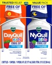 Vicks Kids DayQuil & NyQuil Cold & Cough Relief Liquid Co-Pack, Free of Artificial Dyes & Sugar, Multi-Symptom Relief of Cough, Sneezing, Runny Nose, Mucus, and Chest Confusion, for Ages 6+, 2x6oz