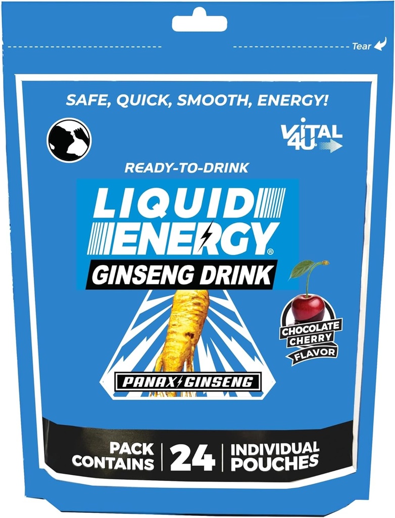 VITAL 4U® Liquid Energy Shot - Ginseng, Naturally Sweetened, Chocolate Cherry Flavor, 24 ct