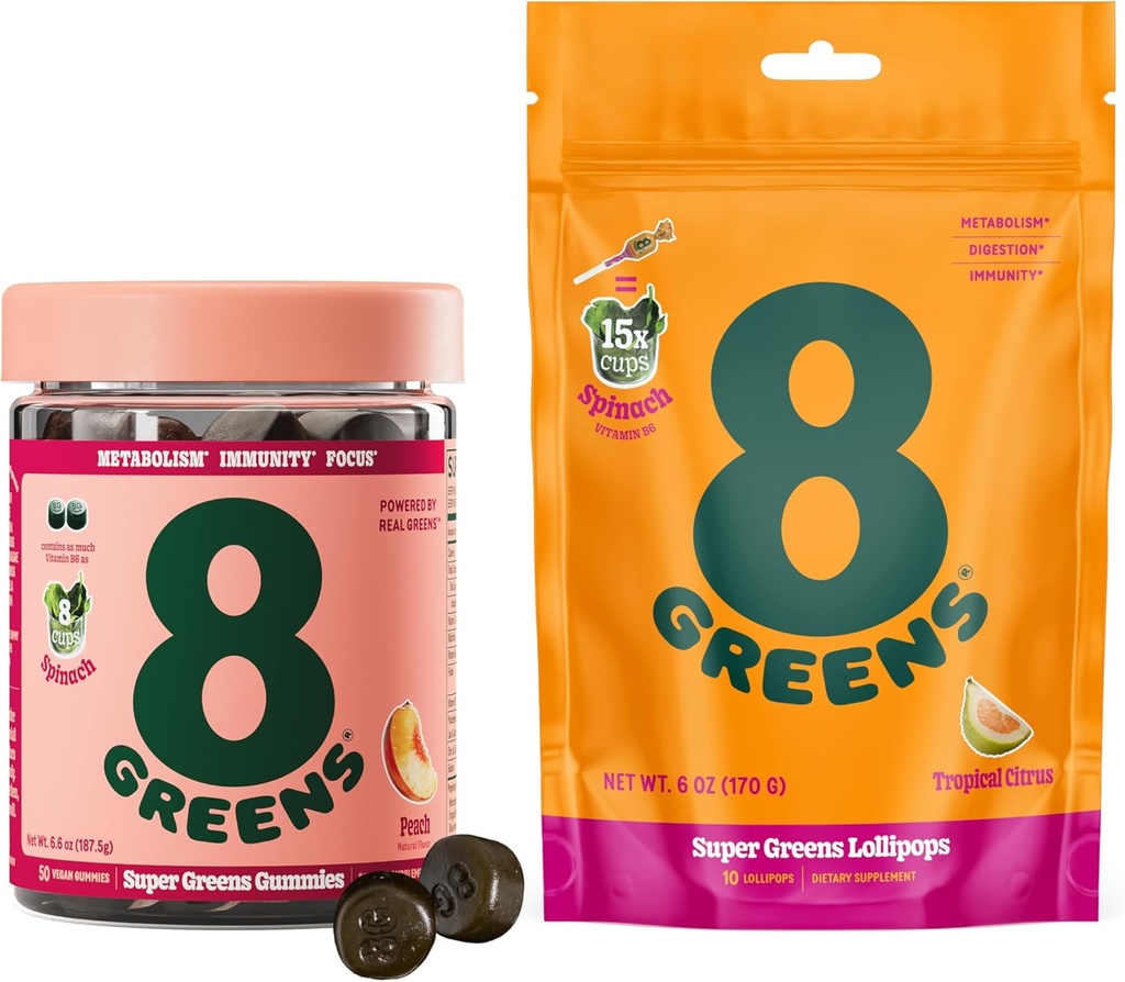 8Greens Daily Greens Gummies and Lollipops, Ενέργεια & Ανοσολογική Υποστήριξη, Gluten-free, Vegan, Μη-GMO, Χωρίς Τεχνητά Χρώματα & Γεύσεις