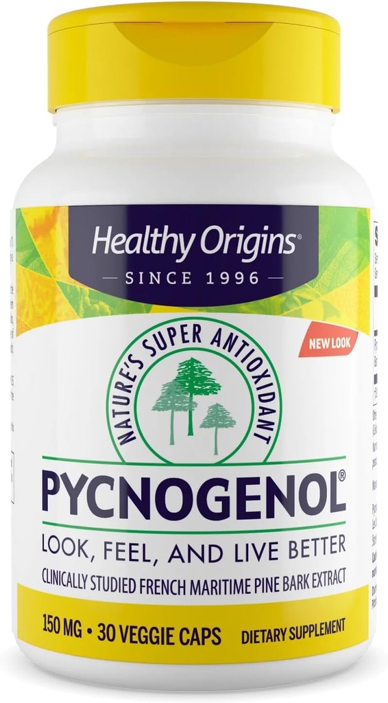 Healthy Origins Pycnogenol 150 mg, Γαλλικό εκχύλισμα Maritime Pine Bark, Natures Super Antioxidant, Antioxidant, Non-GMO, Vegan, 30 κάψουλες Veggie