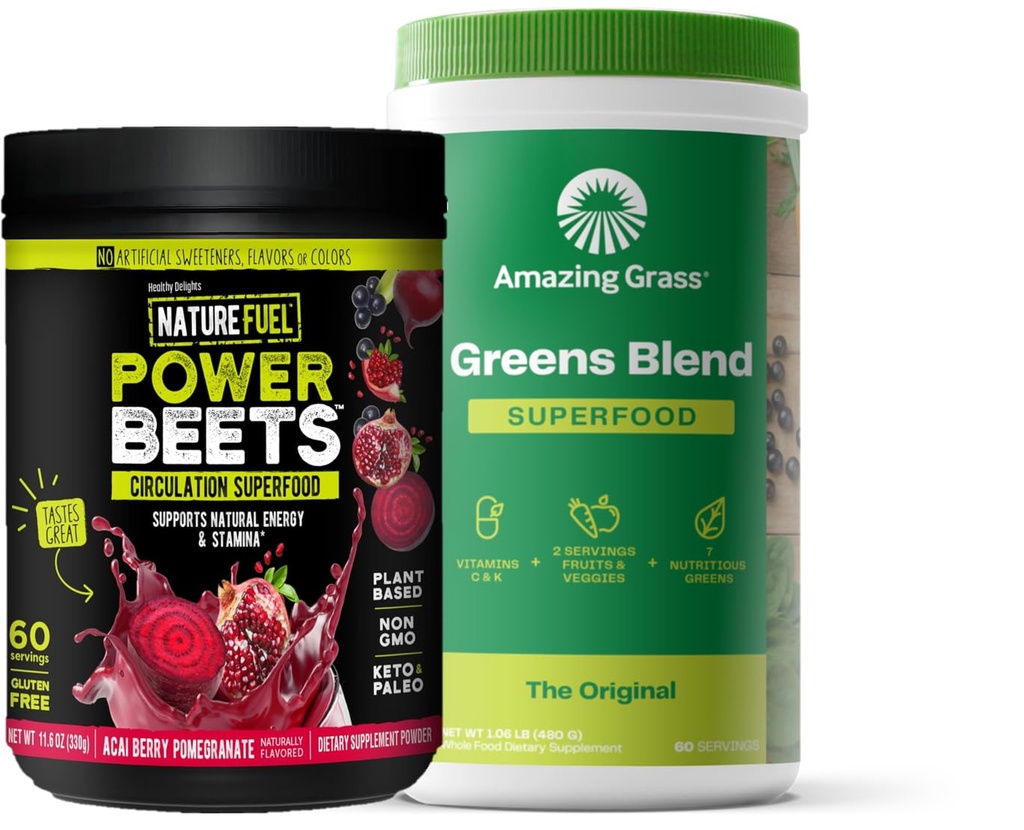 Amazing Grass Greens Blend Superfood: Super Greens Powder Smoothie Mix for Boost Energy, 60 Services & Nature Fuel Power Beets Powder, Beet Root Powder, Υποστήριξη Φυσική Ενέργεια, 60 Services