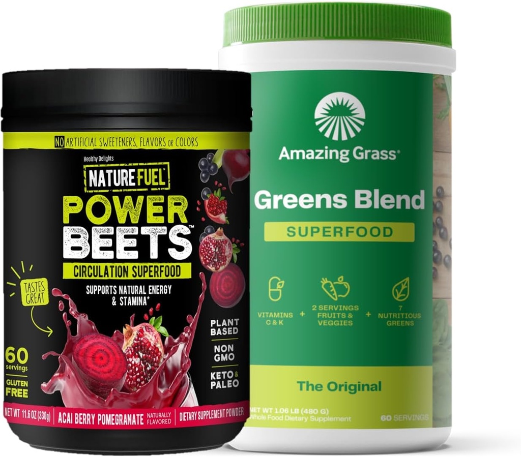Amazing Grass Greens Blend Superfood: Super Greens Powder Smoothie Mix for Boost Energy, 60 Services & Nature Fuel Power Beets Powder, Beet Root Powder, Υποστήριξη Φυσική Ενέργεια, 60 Services