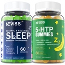 Μελατονίνη Δωρεάν βοήθεια ύπνου Gummies + 5-HTP Gummies για ενήλικες, με GABA, L-Θεανίνη, L-Tryptophan, Μαγνήσιο, Ashwagandha, Turmeric - Μη-Habit Forming, Banana Extract Βοήθεια για βαθιά χαλάρωση, ηρεμία