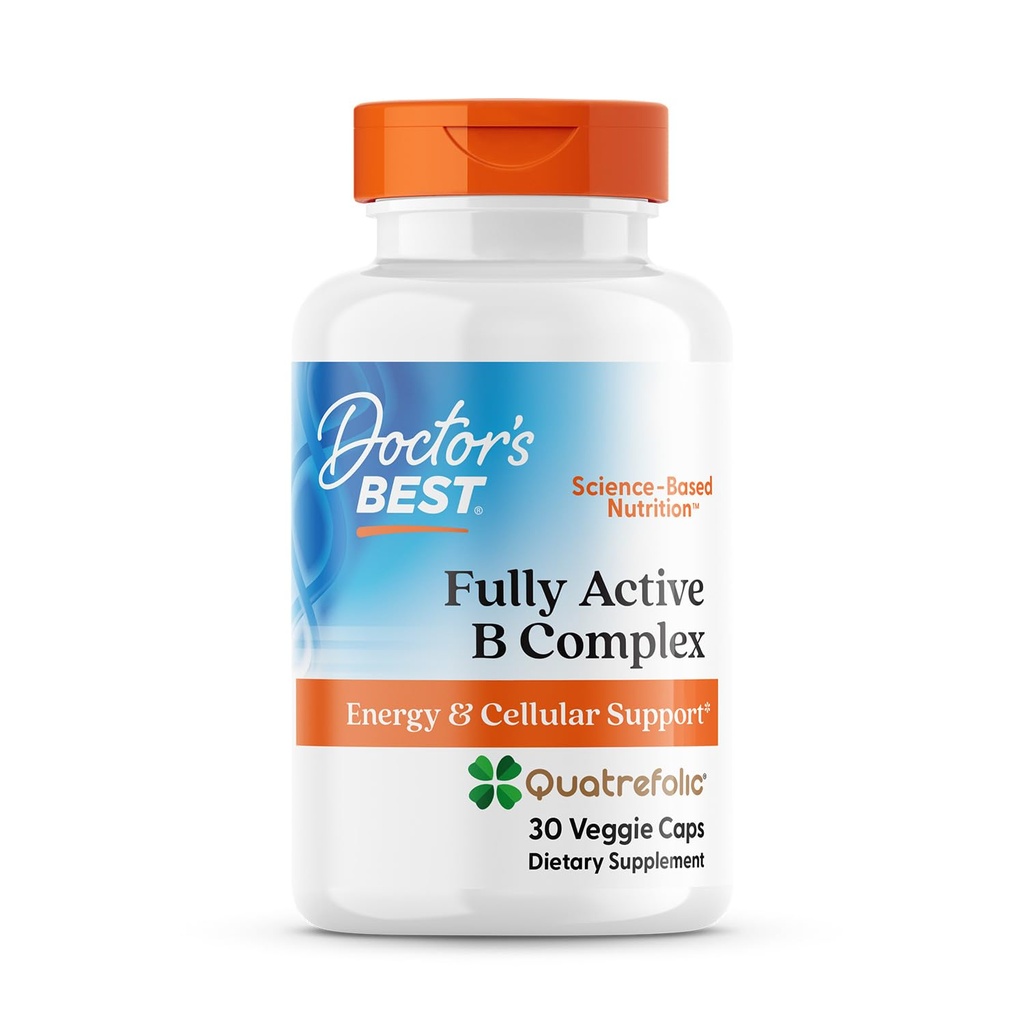 Doctors Best Fully Active B Complex, Energy & Cellular Support, Μη ΓΤΟ, Χωρίς γλουτένη, Χωρίς σόγια, Vegan 30 Veggie Caps