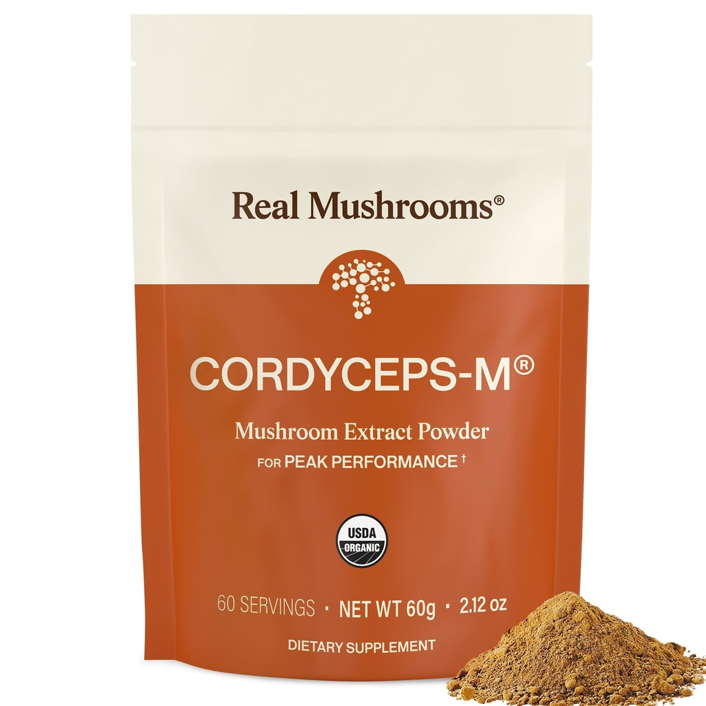 Real Mushrooms Cordyceps Mushroom Powder - Βιολογικά Cordyceps Powder Mushroom Energy and Wellness Support - Πλούσια σε Beta Glucans - Μη ΓΤΟ, Vegan συμπλήρωμα, 60 υπηρεσίες