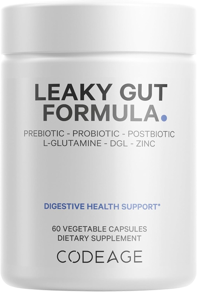 Codeage Leaky Gut Supplement, L-Γλουταμίνη, N-Ακετυλογλυκοσαμίνη, Προβιοτικό, Βουτυρικό οξύ, Πολυφαινόλες, Quercetin, DGL, Marshmallow Root, Βερβερίνη, BioPerine, Κανέλα, Vegan, Non-GMO, 60 Κάψουλες