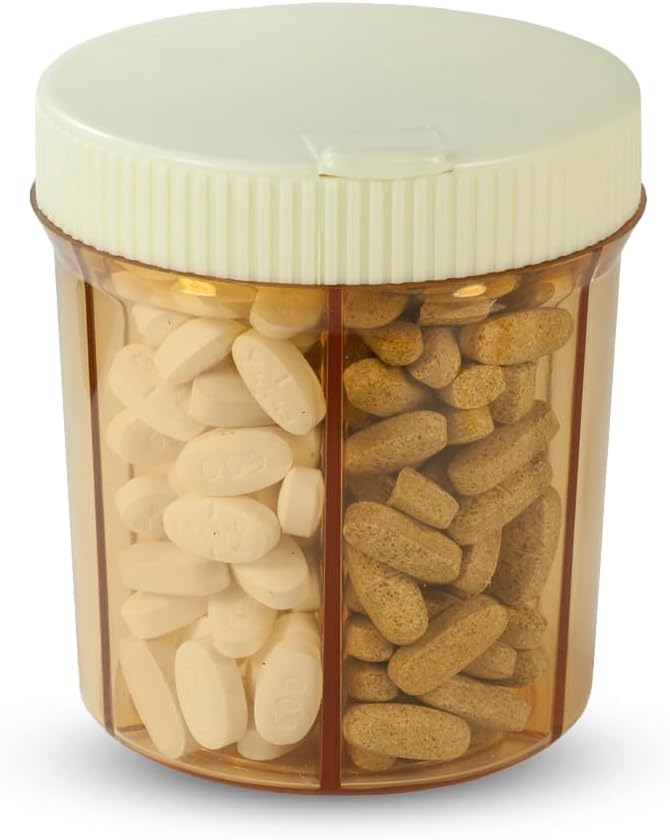 Vitanizer Vitamin & Pill Organizer - 6 Θήκη Διαμερίσματος με Easy Turn Lid Dispenser - Ταιριάζει σε όλα τα δισκία μεγέθους & συμπληρώματα - Sturdy, Ασφαλές, UV Προστατευτικό πλαστικό