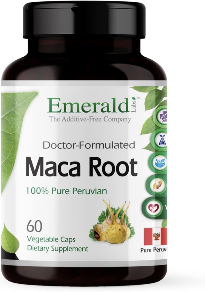 Emerald Labs Pervian Maca Root - Βιολογικό συμπλήρωμα ρίζας Maca - Υποστηρίζει ορμονική ισορροπία & φυσική ενέργεια - Vegan & Gluten-free - 60 κάψουλες λαχανικών (30-Ημέρα προσφοράς)