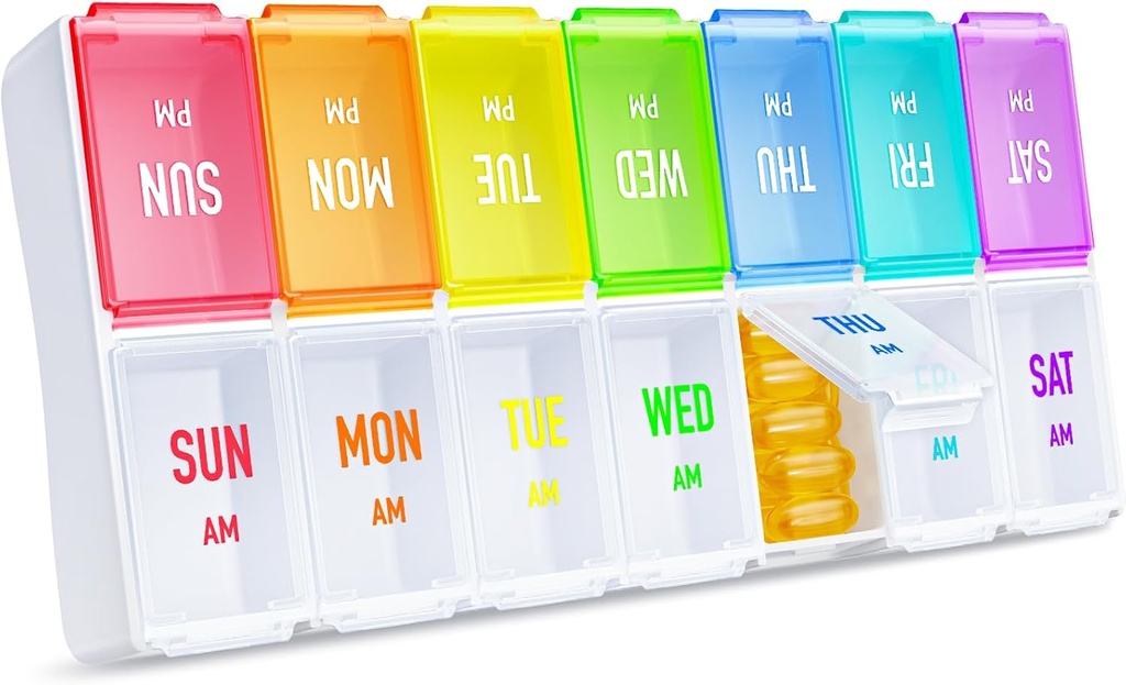 ZIKE Rainbow Weekly Pill Organizer 2 φορές την ημέρα για την εύκολη παρακολούθηση, AM PM Pill περίπτωση, μεγάλο κουτί 7 ημερών χάπια δύο φορές την ημέρα, BPA-ελεύθερος οργανωτής φαρμάκων για χάπια, βιταμίνες, ιχθυέλαια, συμπληρώματα