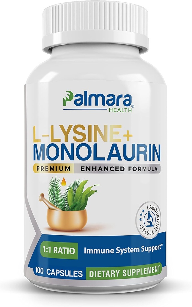 Palmara Health L-Lysine + Monolaurin 600mg 1: 1 Ratio, 1 συσκευασία, 100 κάψουλες