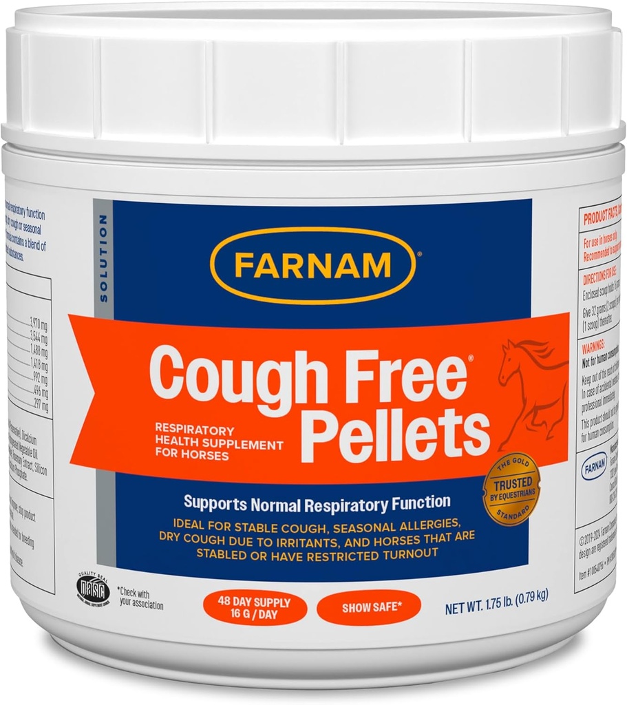 Farnam Cough Free Pellets Respiratory Health Supplement for Horses, Provides Respiratory Support for Horses with Seasonal Allergies or Stable Cough, 1.75 lb., 48 Day Supply