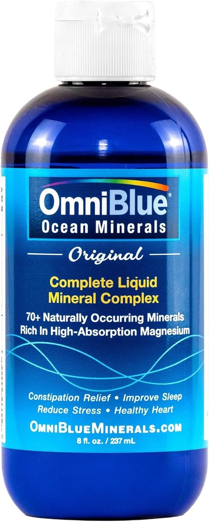 OmniBlue Ocean Minerals - 70+ Trace Minerals & Liquid Magnesium - Potassium, Chloride- Low Sodium - Natural Support for Sleep, Digestion, Regularity, Hydration & Electrolyte Balance (8 oz)