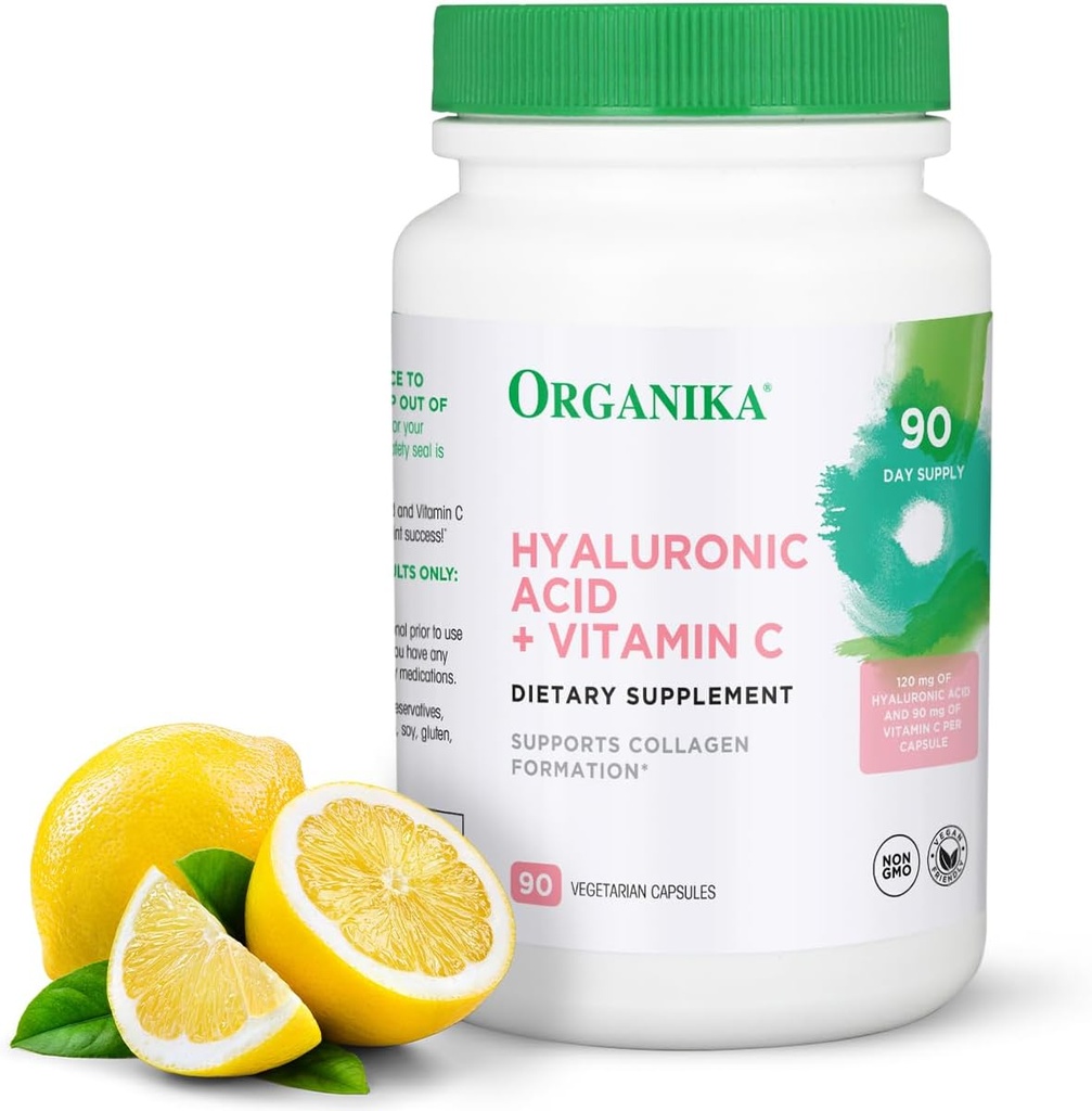 Organika Hyaluronic Acid Supplement with Vitamin C (90 κάψουλες λαχανικών): Συμβιοτική κοινή ευεξία, κολλαγόνο, & δερματική ενυδάτωση Powerhouse - Enhanced Hyaluronic Acid Supplements for Mobility & Beauty