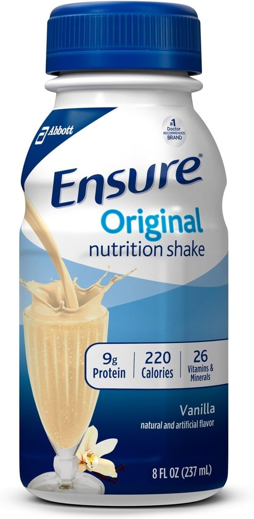 Ensure Original Nutrition Shake with 9g of Protein, Meal Replacement Shakes, Vanilla, 8 Fl Oz (Pack of 16)