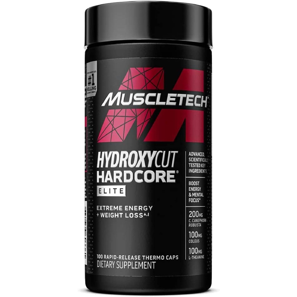 Hydroxycut Hardcore Elite - 100 Θερμοκάψουλες ταχείας αποδέσμευσης - Ενέργεια & Εστίαση - για άνδρες & γυναίκες - 50 εξυπηρετήσεις