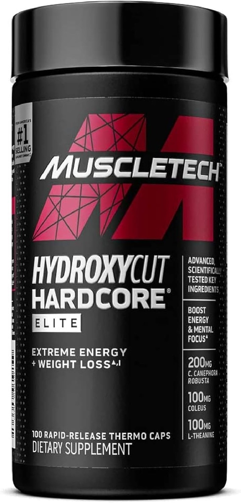 Hydroxycut Hardcore Elite - 100 Θερμοκάψουλες ταχείας αποδέσμευσης - Ενέργεια & Εστίαση - για άνδρες & γυναίκες - 50 εξυπηρετήσεις