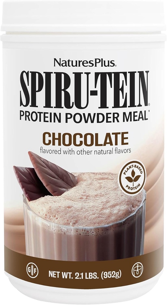 NaturesPlus SPIRU-TEIN Shake - Chocolate - 2.1 lbs, Spirulina Protein Powder - Plant Based Meal Replacement, Vitamins & Minerals for Energy - Vegetarian, Gluten-Free - 34 Servings