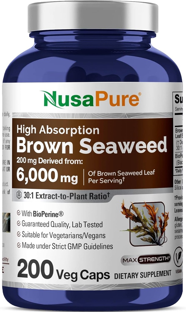 NusaPure Brown Seaweed 30:1 Extract, 200 mg Ισοδύναμο με 6.000 mg 200 κάψουλες Veggie - (Vegan, Non-GMO Bioperine)