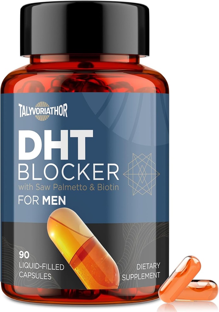 DHT Blocker για άνδρες με πριόνι Palmetto & Biotin, Hair Growth Formula σε Liquid-Filled Κάψουλες, Hair Loss Συμπληρώματα, Hair Regrowth Βιταμίνες, Ιδιοκτητικά Βοτανικά Μείγματα - 90 Κάψουλες(1 Μπουκάλι)