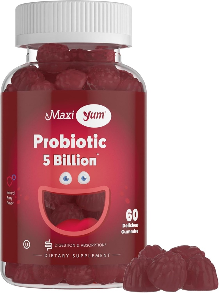 Maxi Υγεία Yum, Probiotic Gummies με 5 δισεκατομμύρια CFUs της Digestive Υγεία Probiotics, Kosher Certified Natural Berry Flavor Gut Υγεία Chewable Gummy Συμπληρώματα για άνδρες & γυναίκες, 60 Gummies