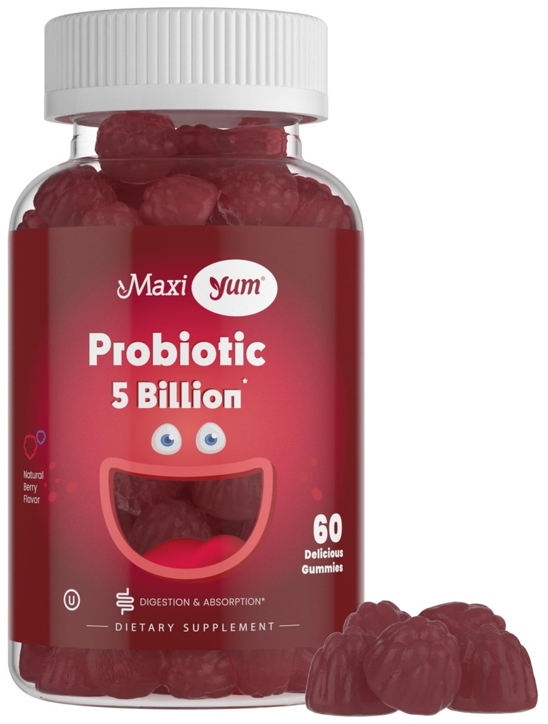Maxi Υγεία Yum, Probiotic Gummies με 5 δισεκατομμύρια CFUs της Digestive Υγεία Probiotics, Kosher Certified Natural Berry Flavor Gut Υγεία Chewable Gummy Συμπληρώματα για άνδρες & γυναίκες, 60 Gummies