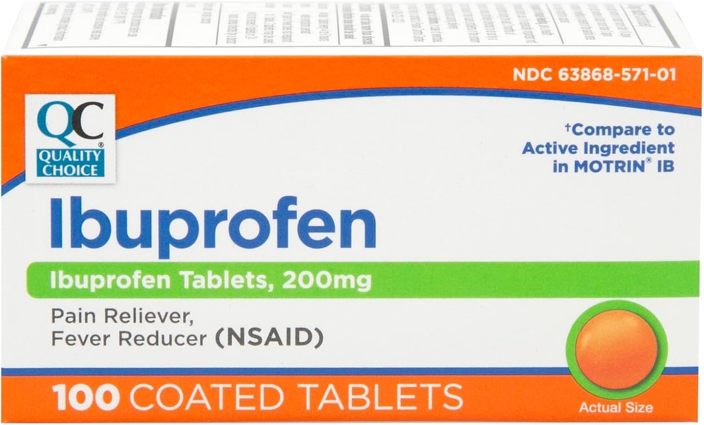 Quality Choice Ibuprofen Tablets, 200 mg, Pain Reliever και Fever Reucer για Αρθρίτιδα, Οδοντόκρεμα, Οσφυαλγία, Πονοκέφαλος, Αιχμές Σώματος, και περισσότερα 100 Coated Tablets