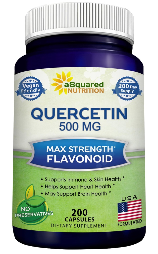 aSquared Nutrition Quercetin 500mg Συμπλήρωμα - 200 Κάψουλες - Quercetin Dihydrate to Support Cardiaγγειακή Υγεία - Max Strength Powder Complex χάπια για να βοηθήσει στη βελτίωση της ανοσοαπόκρισης