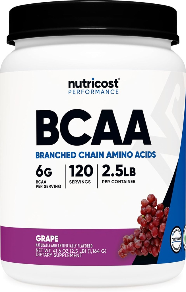 Nutricost BCAA Powder (Σταφύλι, 120 μερίδες) - Χωρίς γλουτένη, Μη ΓΤΟ, Χορτοφαγική, Βέλτιστη 2:1:1 αναλογία