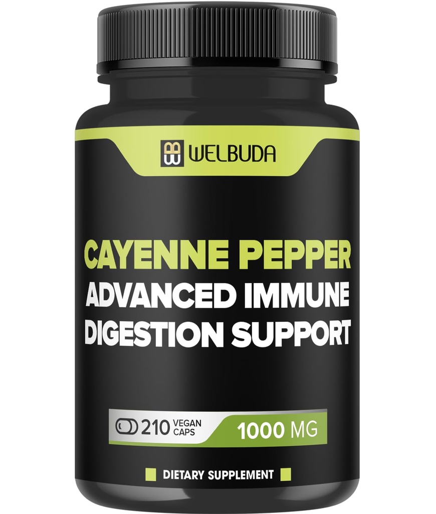210 κάψουλες - Cayenne Συμπληρώματα πιπεριού Εκχύλισμα 10:1 με βερβερίνη HCI, σκόρδο Βολβοί, Olive Leaf & More - Συνδυασμένη Φόρμουλα για Digestive Υγεία, Υγεία της Καρδιάς & Ανοσία Λειτουργία Υποστήριξη