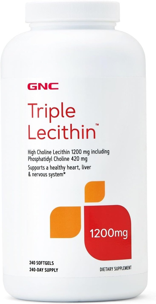 GNC τριπλή λεκιθίνη 1200mg συμπλήρωμα, υποστηρίζει μια υγιή καρδιά, συκώτι και νευρικό σύστημα, 240 εξυπηρετεί