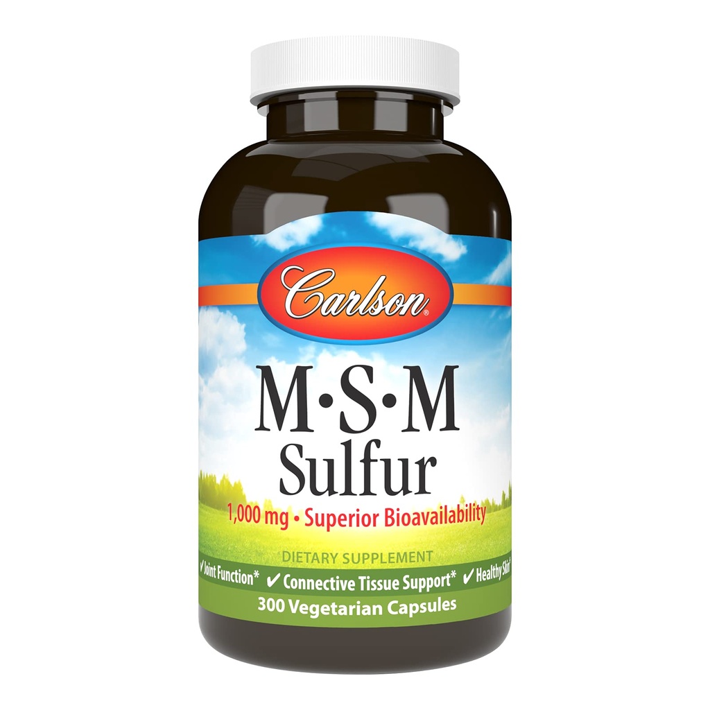Carlson - M-S-M Sulfur, 1000 mg - Ανώτερη βιοδιαθεσιμότητα, Κοινή Λειτουργία, Συνδετική Υποστήριξη Ιστού & Υγιές Δέρμα, 300 Καψάκια Χορτοφαγικής