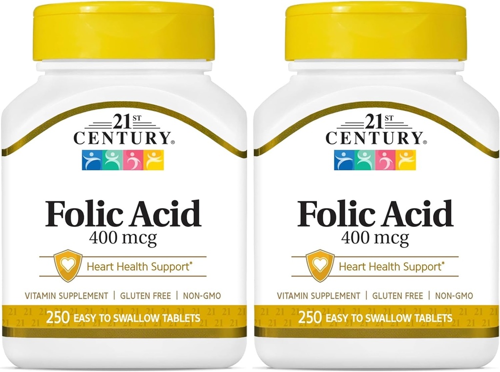 21st Century Folic Acid 400 mcg Tablets, 250 Count (Pack of 2)