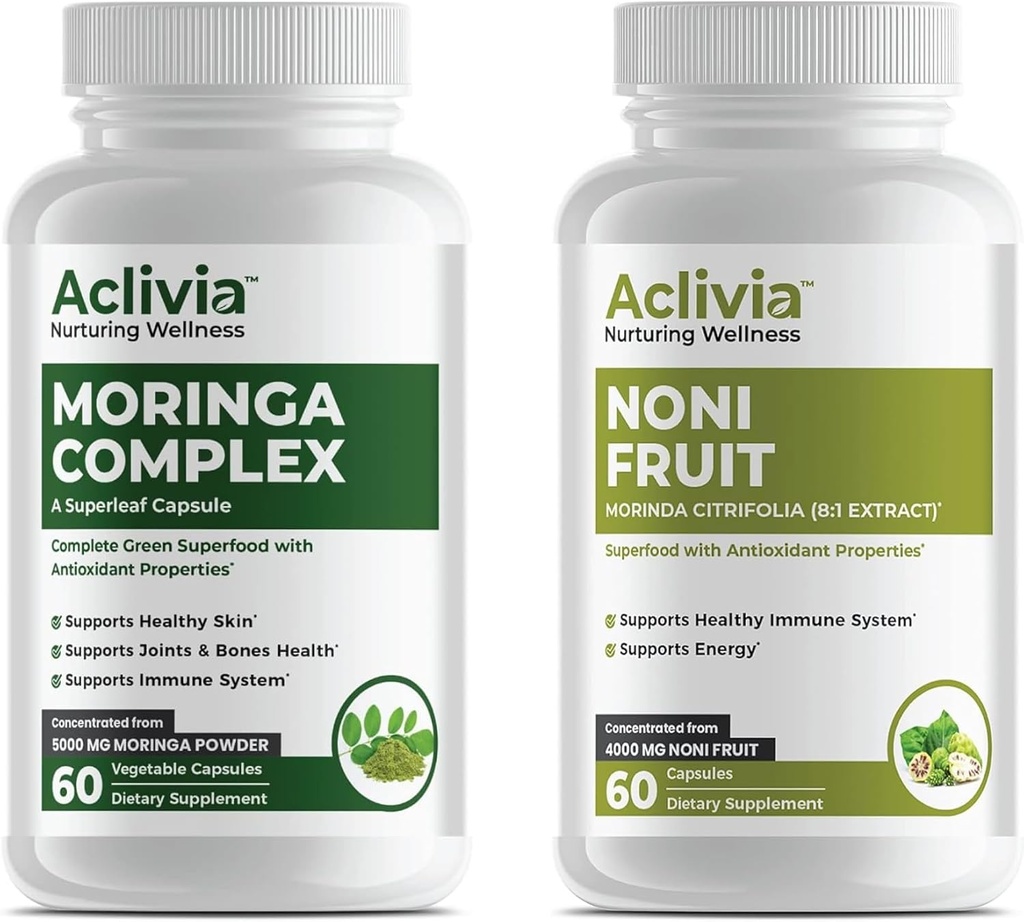 Noni Fruit & Moringa Bundle - Hawaiian Noni Extract 4000mg (8:1) & Oleifera Leaf & Seed Extract 5000mg - Παραδοσιακό φυτικό συμπλήρωμα Superfood Complex - 60 κάψουλες