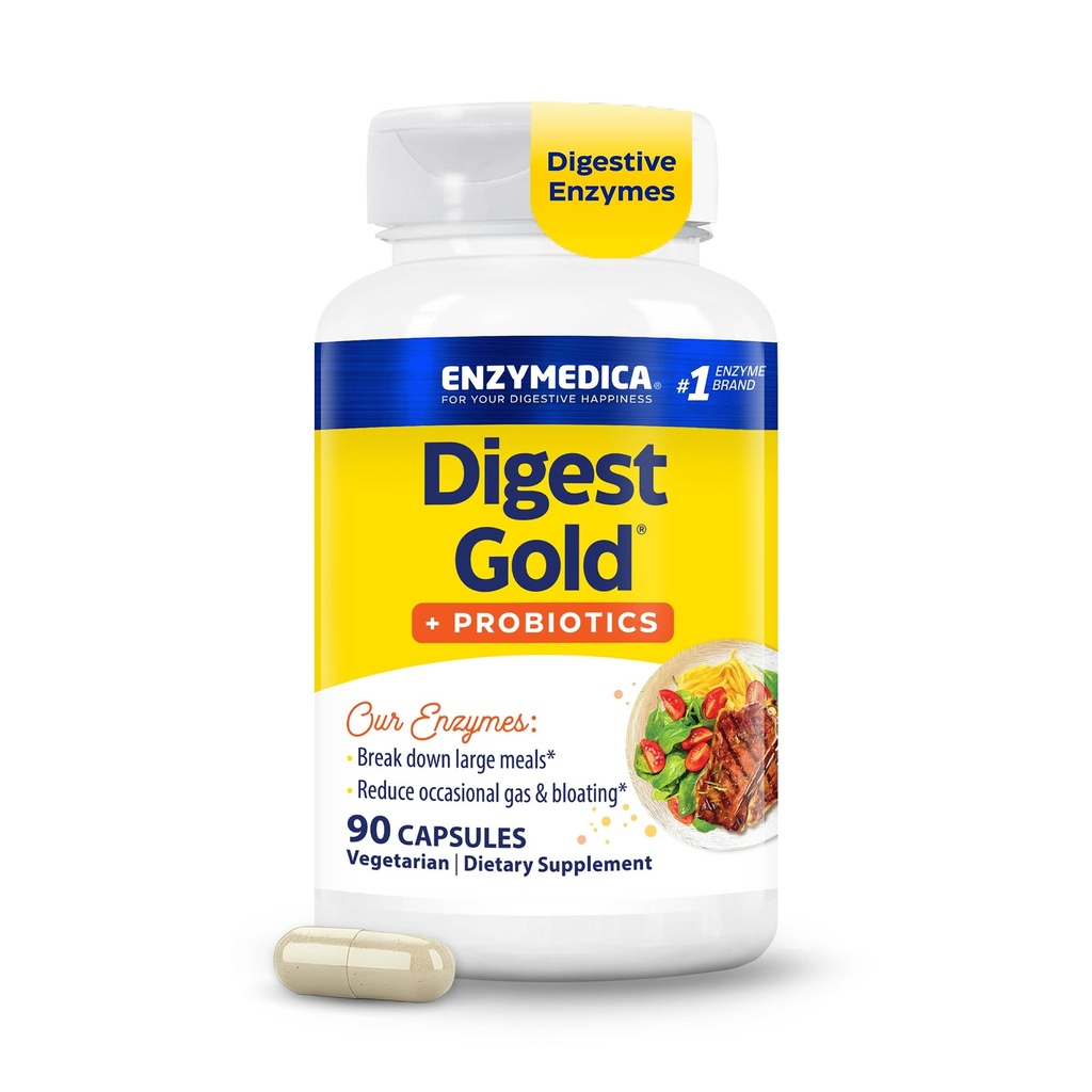 Enzymedica Digest Gold + Probiotics, 2-σε-1 Formula for Gut Health, Digestive Enzymes & 1 Δισεκατομμύρια Ενεργοί Προβιοτικοί Πολιτισμοί, 90 Count (FFP)