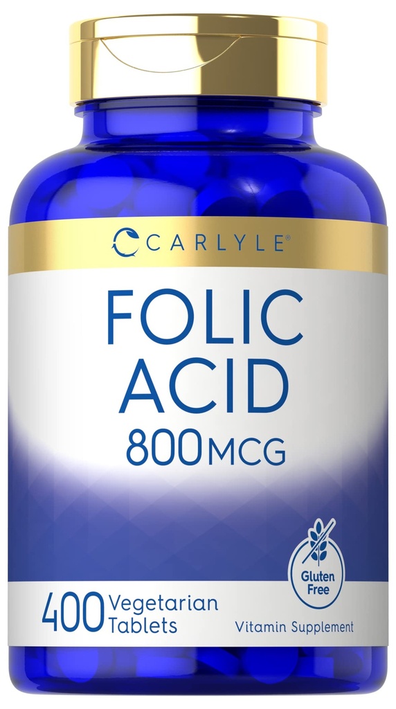 Carlyle Folic Acid 800 Mcg Tablets | 400 Count | Vegetarian, Non-GMO, Gluten Free Supplement
