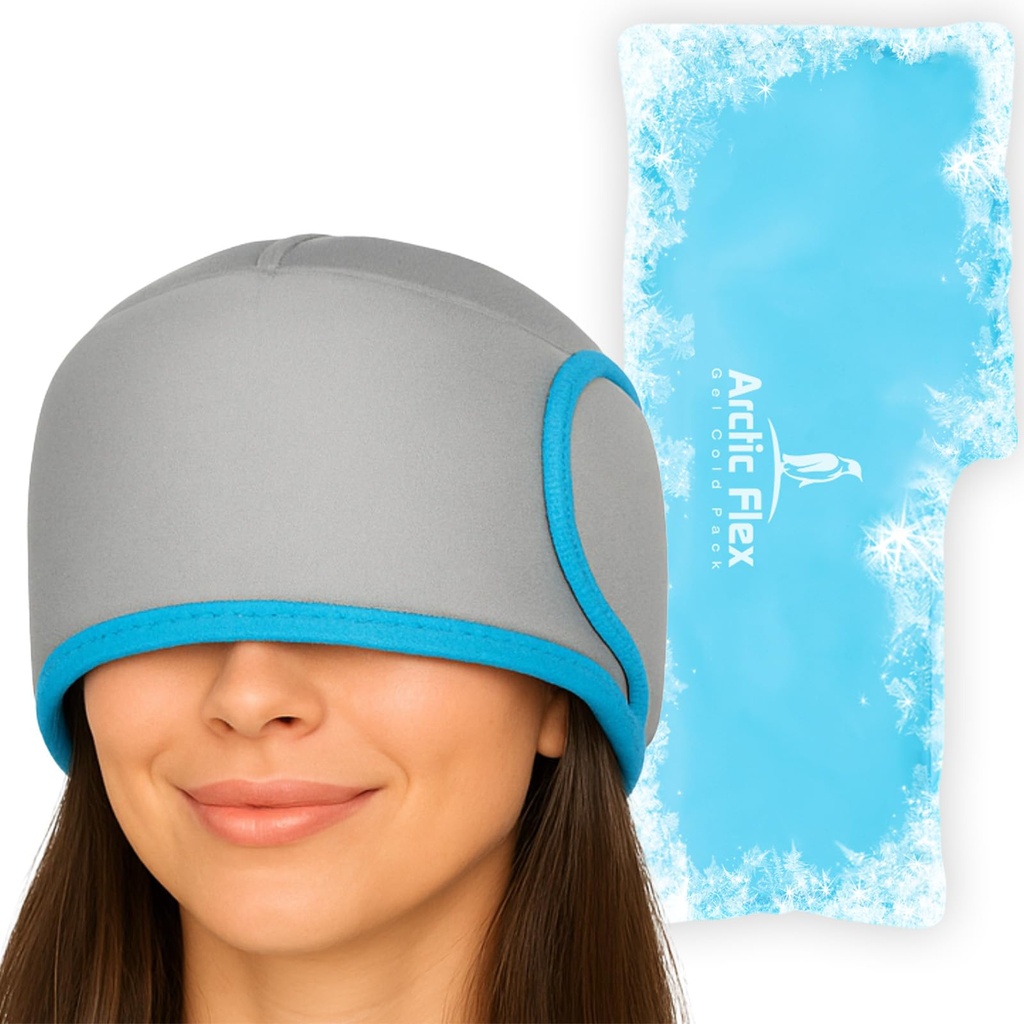 Vive Migraine Relief Cap - Hot & Cold Καπέλο συμπίεσης για Πονοκέφαλο - Full Head Wrap Ice Wrap Beanie & Μάσκα ματιών για την ένταση & την ανακούφιση πίεσης - Ψύξη Κεφαλή - Reuseable & Ευέλικτη Soft Gel πακέτα