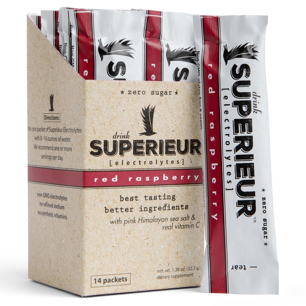 Superieur Ηλεκτρολυτές Powder Packets - Vegan Ηλεκτρολυτική Ενυδάτωση Σκόνη w/Sea Minerals - Κετοφιλικά, Μη-ΓΤΟ, Μη-Ζάχαρη Electrolyte Συμπλήρωμα - Υγιεινό Αθλητικό Ποτό - Βατόμουρο (14 Πακέτα)